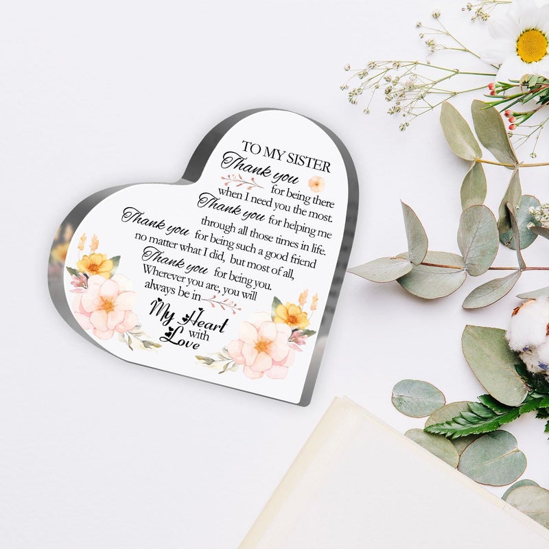 MUNLICAR Thank You Sister Gifts from Sister, Friendship Keepsake Acrylic, Thank You Presents for Women Friends Sister Besties BFF Birthday Gift, Desk Home Floral Decor Sign Plaque - Image 3